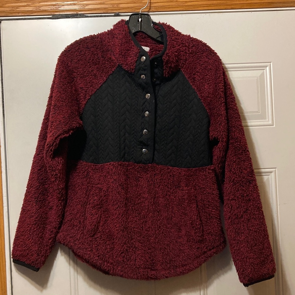 Women's Burgundy and Black Fleece‎ Jacket xS